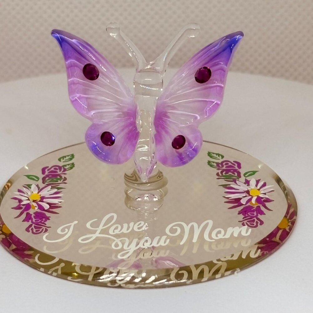 I Love You Mom Butterfly FigurineHandcrafted Glass Gift for Mother